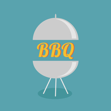 BBQ grill party invitation card. Flat design icon.