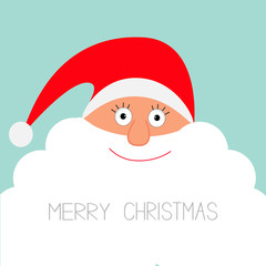 Santa Claus face big beard. Merry Christmas card Flat 
