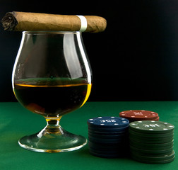 alcohol, chips and cigar