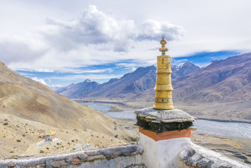 Buddhist prayer pole on Key Monastery, Kaza, India 