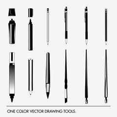Writing any drawing tools. Isolated on white background.
