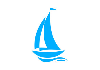 Blue sailboat icon on white background