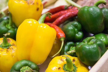 green and yellow bell sweet pepper and chili