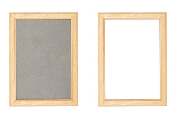 Fototapeta premium wooden picture frame with and without gray cardboard background,