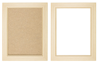Fototapeta premium wooden picture frame with and without fiberboard background, iso