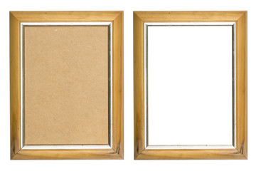 old wooden picture frame with and without fiberboard background,