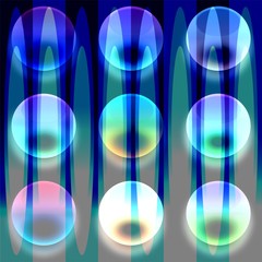 Transparent colorful glass bubbles on abstract blue background © iguanasbear