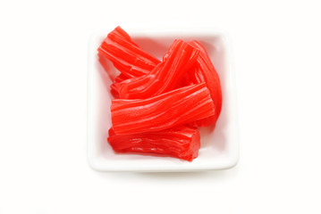Cherry Licorice Pieces in a Small Bowl