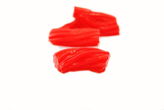 Red Licorice Pieces Isolated On White