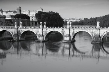 Fototapeta premium Rome Saint Angel Bridge - black and white monochrome style