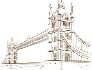 Fototapeta na wymiar Sketch of British Tourism Landmark - London Bridge