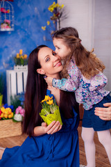 happy family. mother daughter in the room.Mother's Day. 