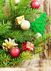 Christmas Tree Decoration with Balls on Fir Tree