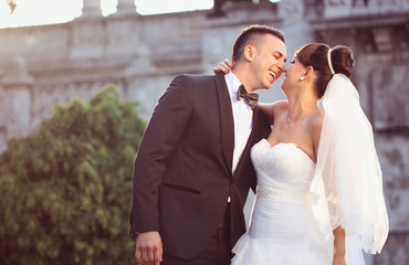 Bride and groom in the light