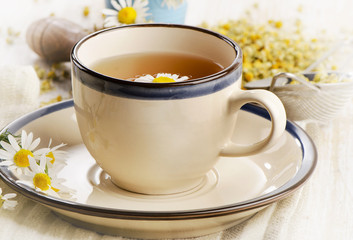 Tea with chamomile flowers.