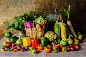 still life  Vegetables, Herbs and Fruits.
