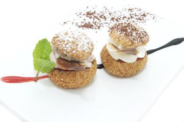 profiteroles with vanilla ice cream