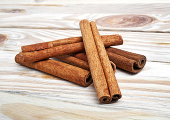 Cinnamon isolated on wooden background