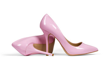 Pink women's heel shoes isolated with clipping path. - 72720840
