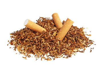 Cigarettes and tobacco isolated on white background