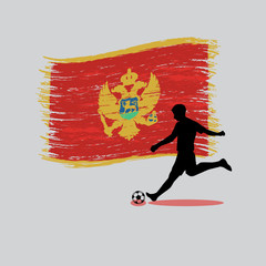 Soccer Player action with Montenegro flag on background