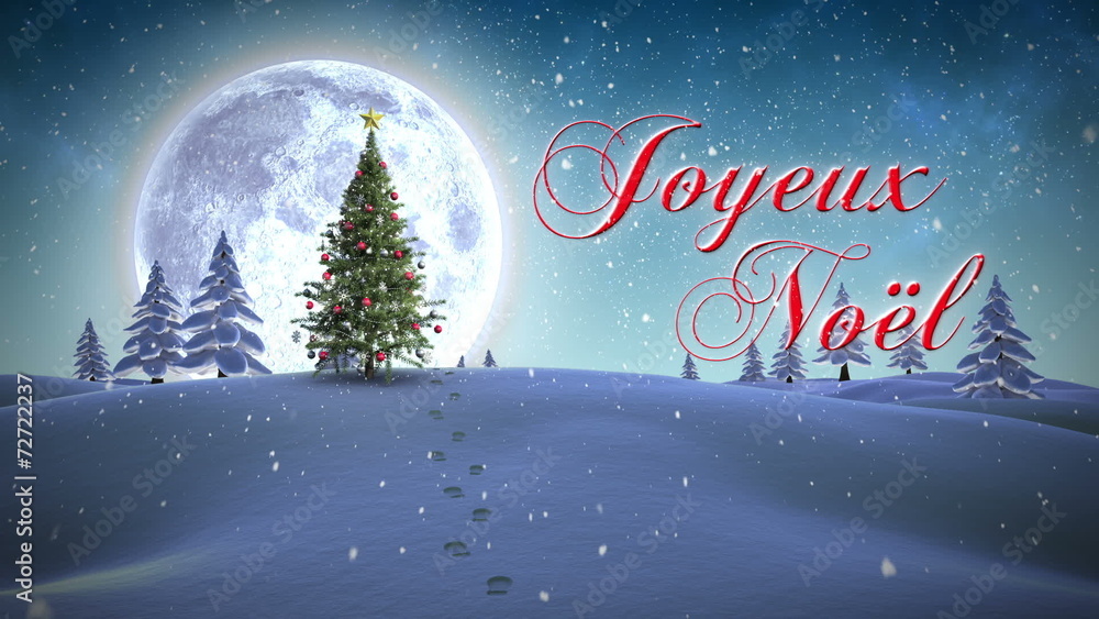 Poster joyeux noel message appearing in snowy landscape