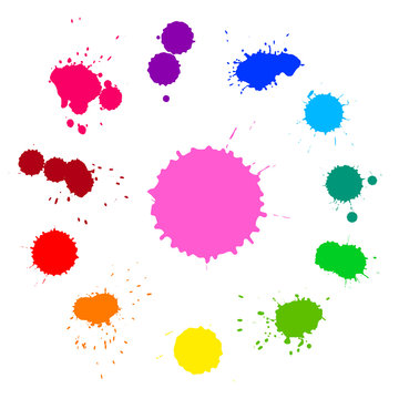 vector set of colorful rainbow ink splashes isolated on white