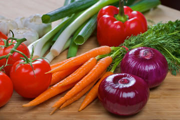 Fresh vegetables on a wooden board