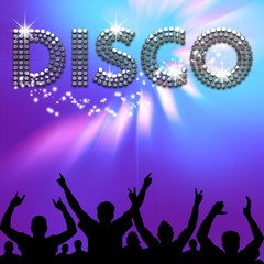 Fototapeta na wymiar Disco poster gleams on blue-purple haze
