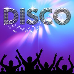 Disco poster gleams on blue-purple haze