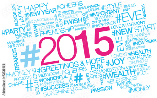 "Happy New year 2015 Hashtag words tag cloud text" Stock