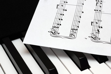 Music paper sheet lying on th piano keys