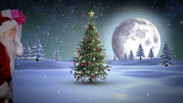 Santa delivering presents at the north pole