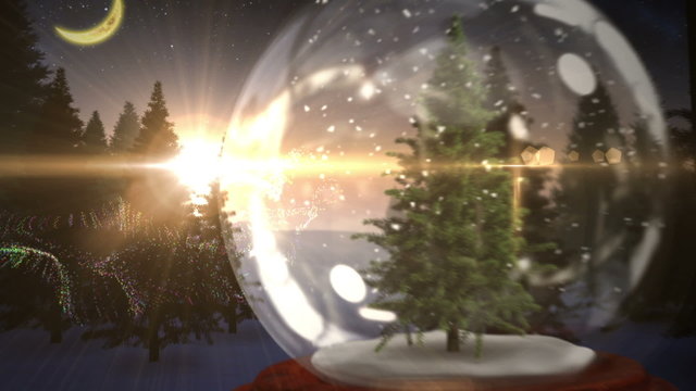 Christmas tree inside snow globe with magic greeting