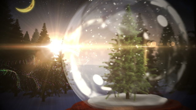 Christmas tree inside snow globe with magic greeting in german