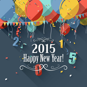 Happy New Year 2015 - modern greeting card in flat design style