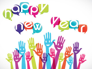 mains groupe souriant : happy new year