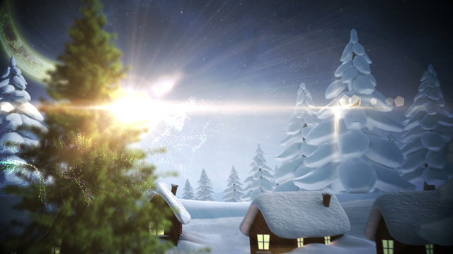 Magic light swirling around and decorating christmas tree