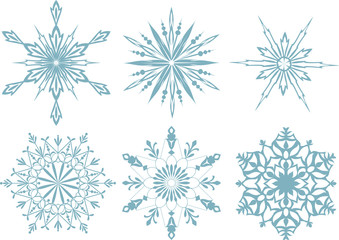 Set of snowflakes, red background. Vector illustration.
