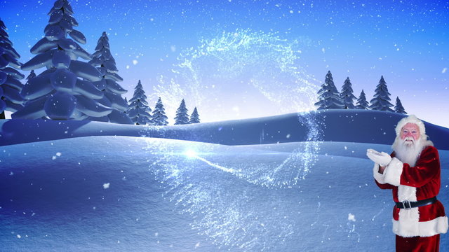 Santa making a magical christmas message appear