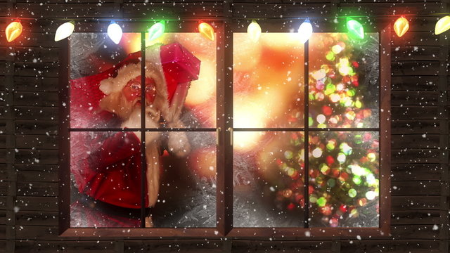 Santa delivering presents in a home