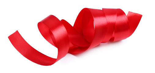 Shiny red satin ribbon isolated on white