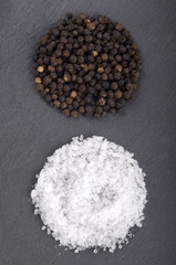 black pepper and coarse salt