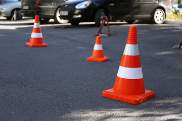 Traffic cone on road