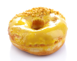 Delicious donut with color glaze isolated on white