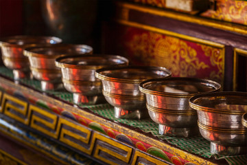 Offerings Tibetan Water Bowls in Lamayuru gompa