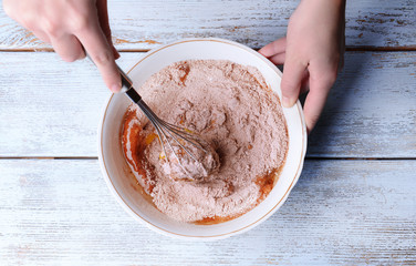 Preparing dough, mixing ingredients