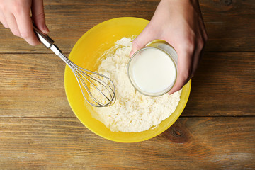 Preparing dough, mixing ingredients