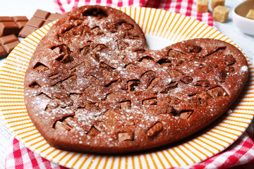 Homemade chocolate pie on table