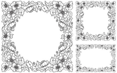 Vector  floral backgrounds at  retro engraving style.